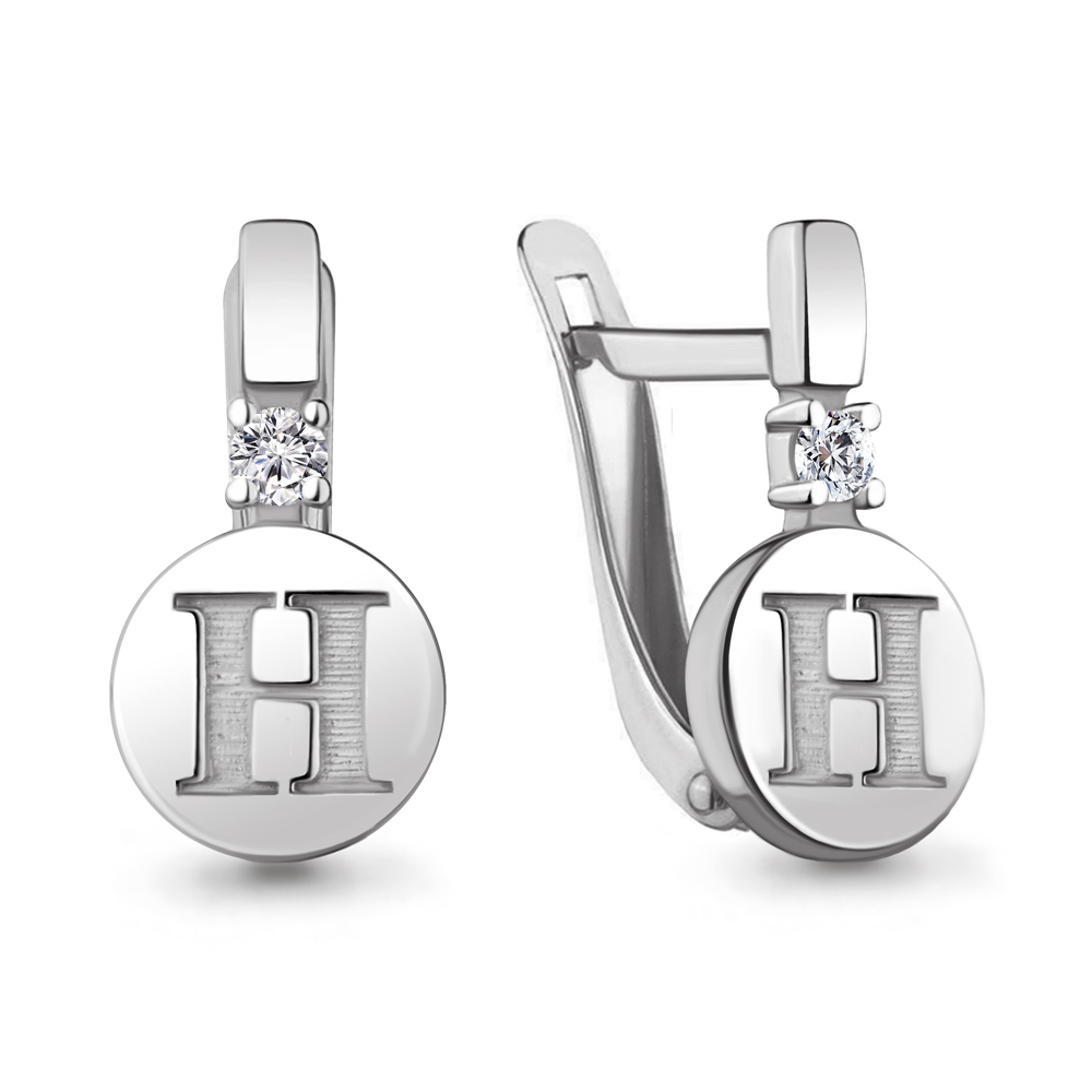 Cercei din aur alb cu pietre Cubic Zirconia Incolor