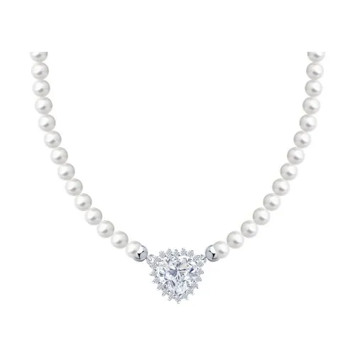 Colier din argint cu Cubic Zirconia Incolor, Perla Imit. și Fir transparent