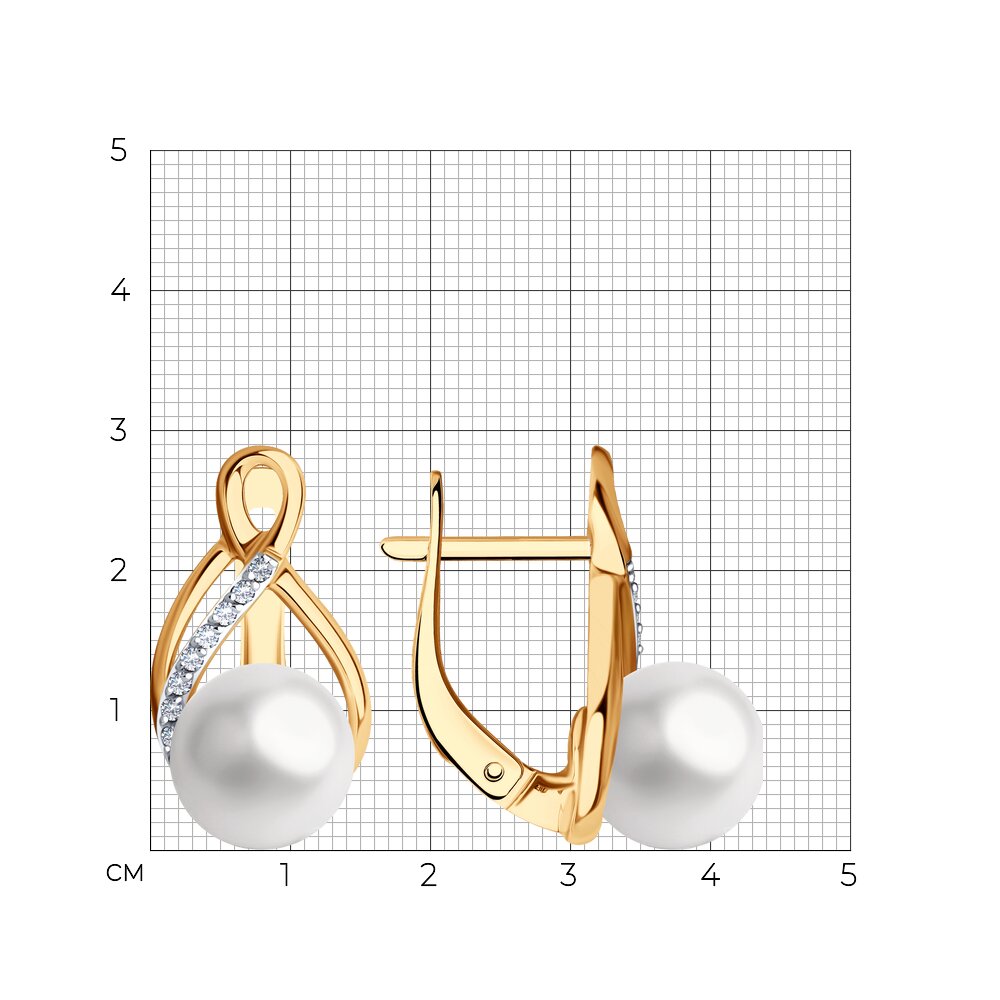 Cercei din aur roșu cu pietre Cubic Zirconia Incolor, Perla Albă