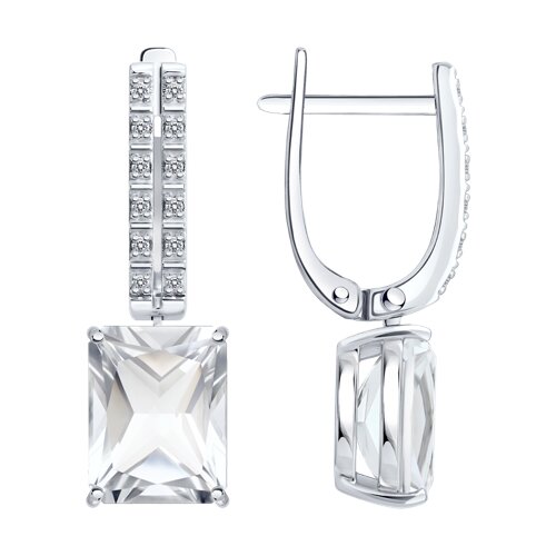 Серьги Длинные из белого золота с камнями Бриллиант, Горный хрусталь
