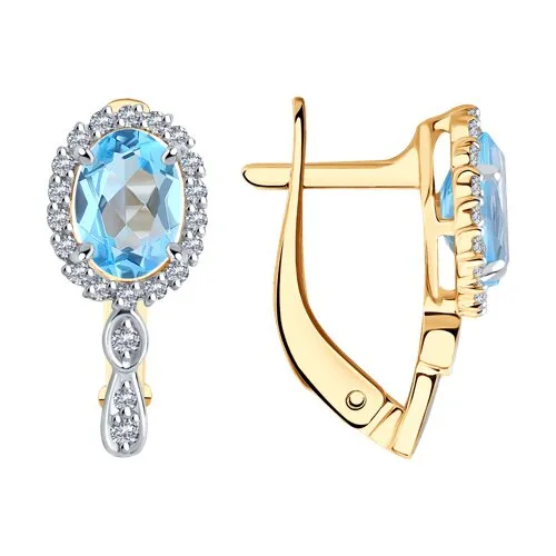 Cercei din aur roșu cu Cubic Zirconia Incolor, Topaz albastru
