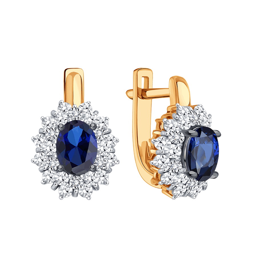 Серьги из красного золота с камнями Бриллиант, Сапфир