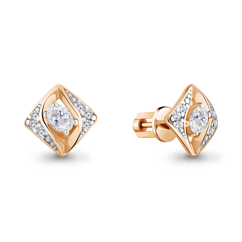 Cercei Pusete din aur roșu cu pietre Cubic Zirconia Incolor