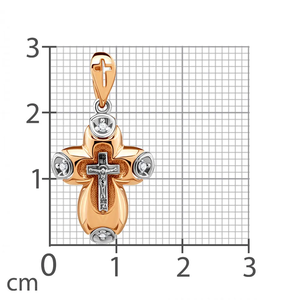 Cruce din aur roșu cu Cubic Zirconia Incolor