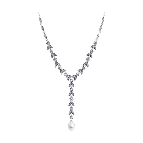 Colier din argint  cu pietre Cubic Zirconia Incolor, Perla Albă