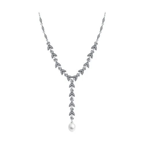 Colier din argint cu Cubic Zirconia Incolor, Perla Albă