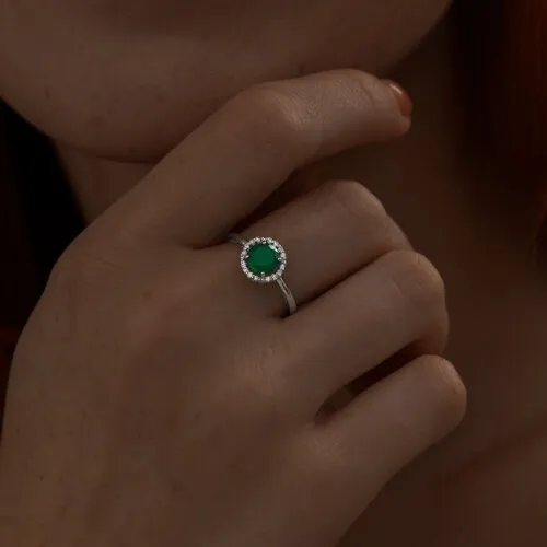 Inel din argint cu Cubic Zirconia Incolor, Agat verde