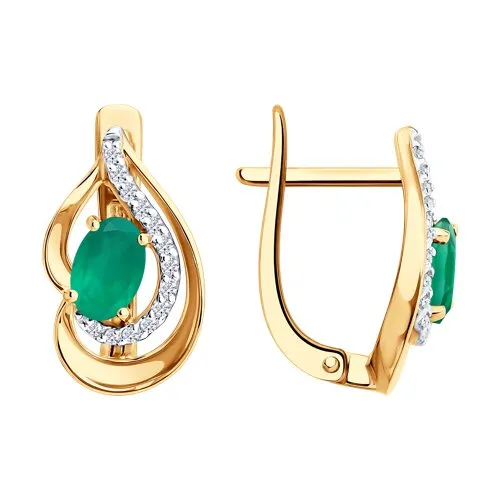 Cercei din aur roșu cu Cubic Zirconia Incolor, Agat verde