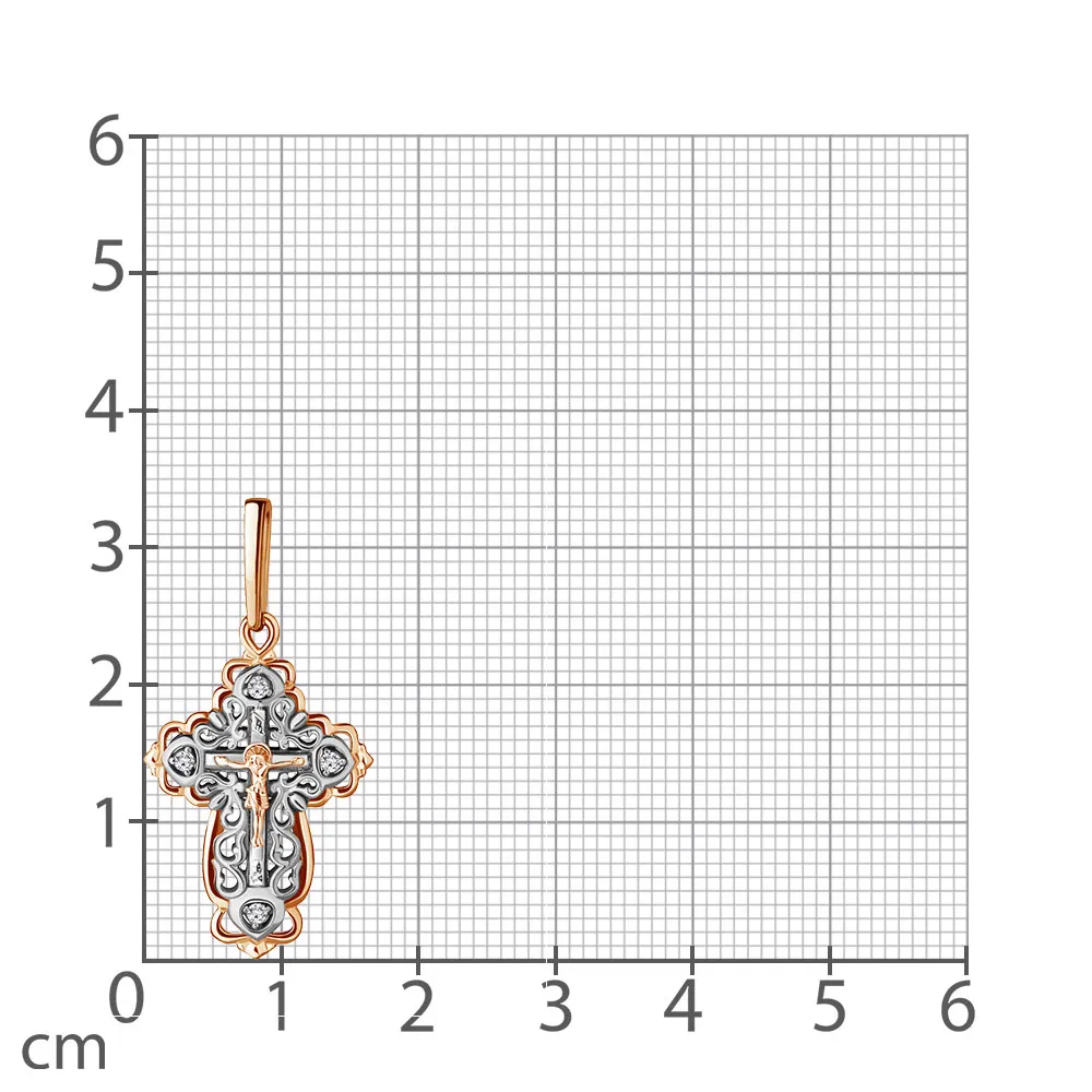 Cruce din aur alb și roșu cu Cubic Zirconia Incolor