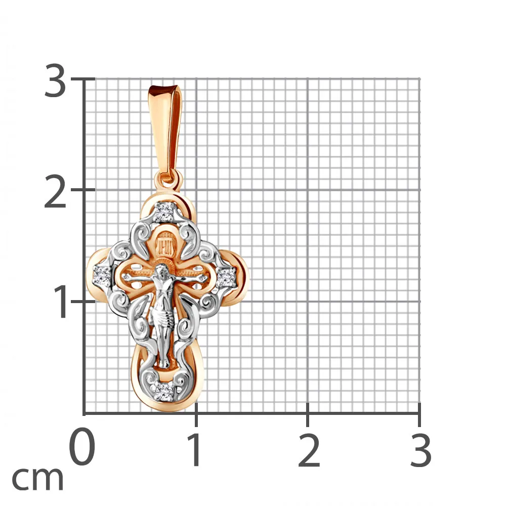 Cruce din aur roșu cu Cubic Zirconia Incolor