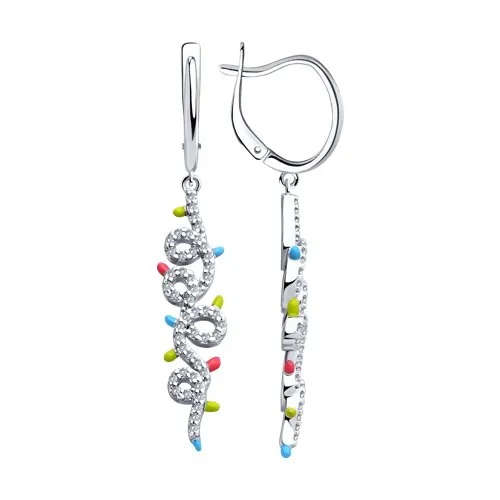 Cercei Suspendați din argint cu Cubic Zirconia Incolor, Emailare