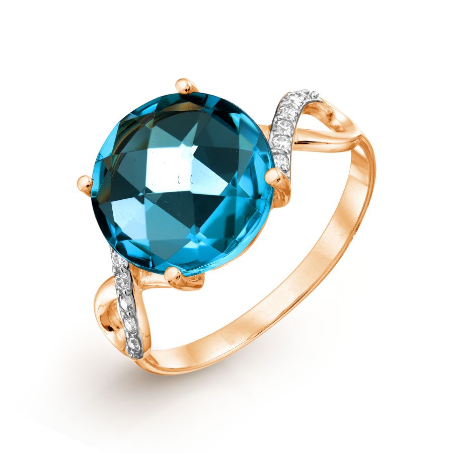 Inel din aur roșu cu pietre Cubic zirconia, Topaz albastru sital