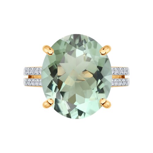Кольцо из красного золота с камнями Бриллиант, Празиолит