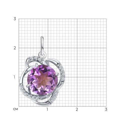 Pandantiv din argint  cu pietre Cubic Zirconia Incolor, Ametist