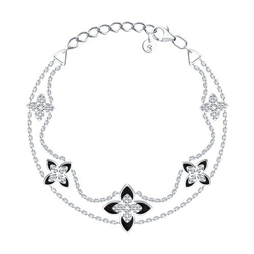 Браслет из серебра с камнями Фианит, Эмаль