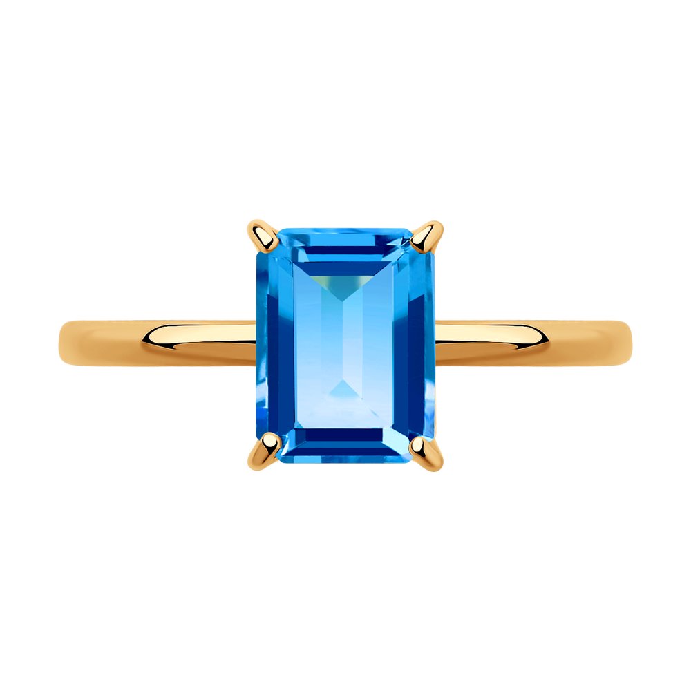 Inel din aur roșu cu pietre Topaz Swarovski Albastru