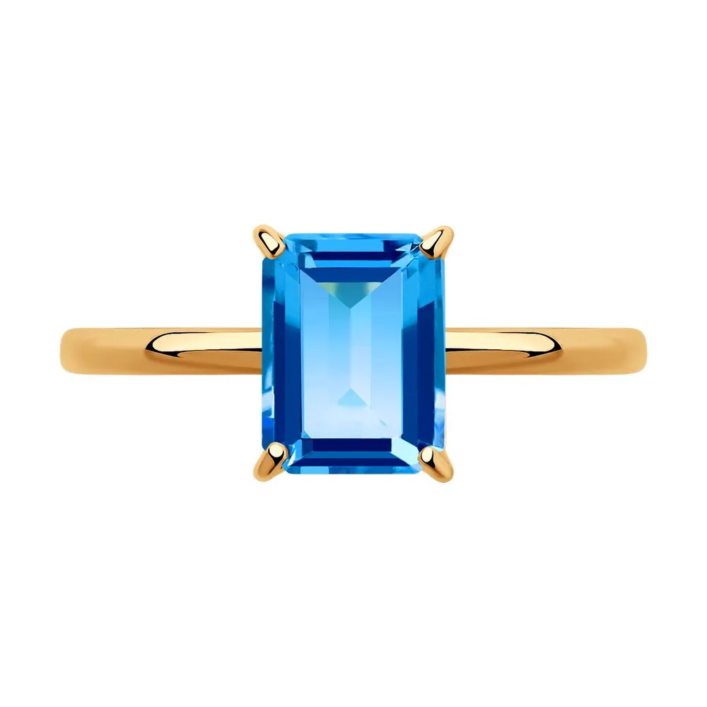 Inel din aur roșu cu Topaz Swarovski Albastru