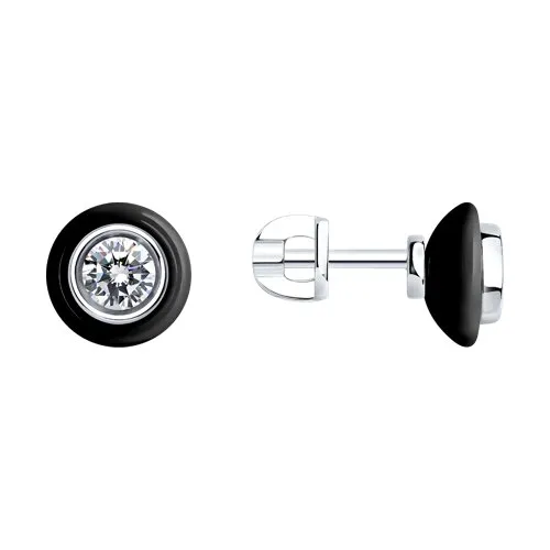 Cercei Pusete din argint cu Cubic Zirconia Incolor, Ceramica neagră