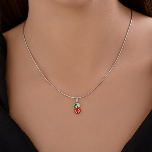Pandantiv din argint  cu pietre Cubic Zirconia Incolor, Cubic Zirconia Roșu și Emailare