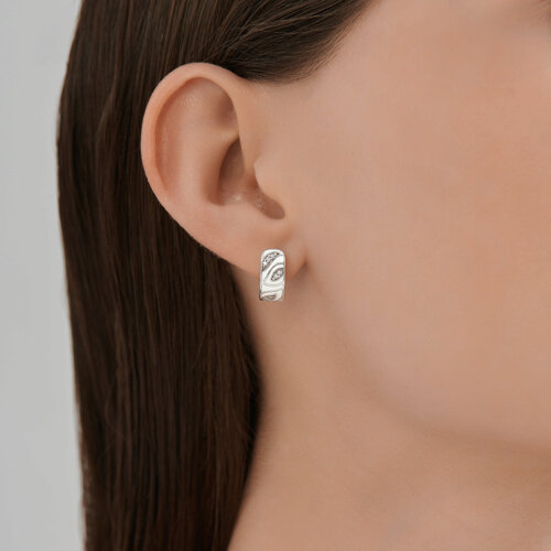 Серьги из серебра с камнями Фианит, Эмаль