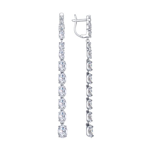 Серьги Длинные из серебра с камнями Фианит