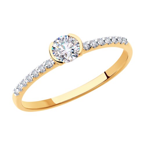 Inel din aur roșu cu pietre Cubic Zirconia Incolor