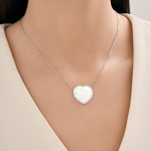 Colier din argint  cu pietre Cubic Zirconia Incolor, Sidef Alb