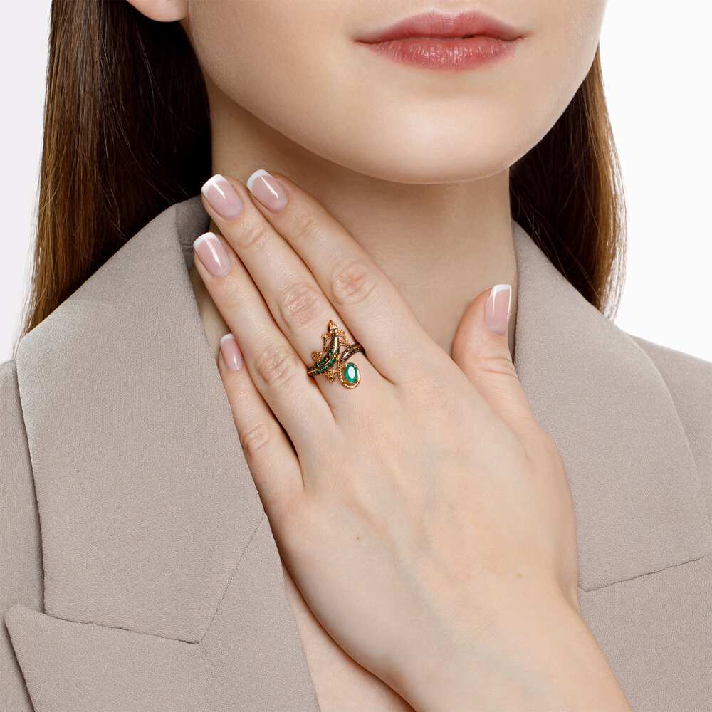 Inel din aur roșu cu pietre Cubic Zirconia Verde, Cubic Zirconia Galben și Cubic Zirconia Maro