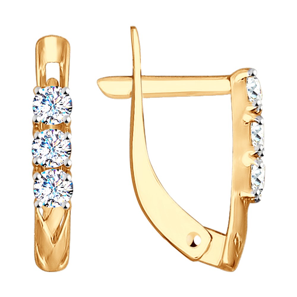 Cercei din aur roșu cu pietre Cubic Zirconia Incolor