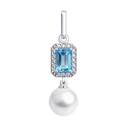 Pandantiv din aur alb cu Cubic Zirconia Incolor, Topaz Swiss și Perla Albă