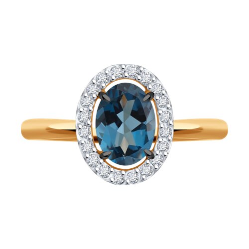 Кольцо из красного золота с камнями Фианит, Топаз London