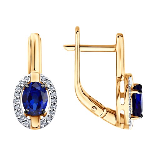 Серьги из красного золота с камнями Бриллиант, Сапфир