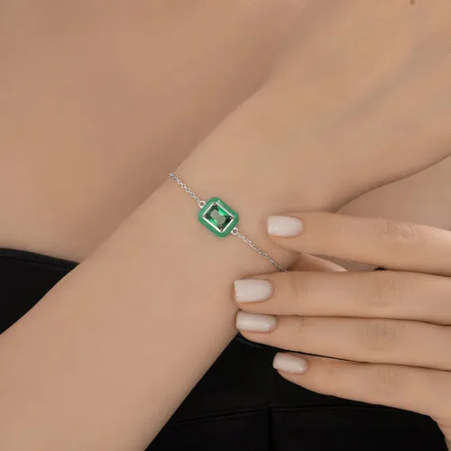 Brățară din argint cu Cubic Zirconia Verde, Emailare