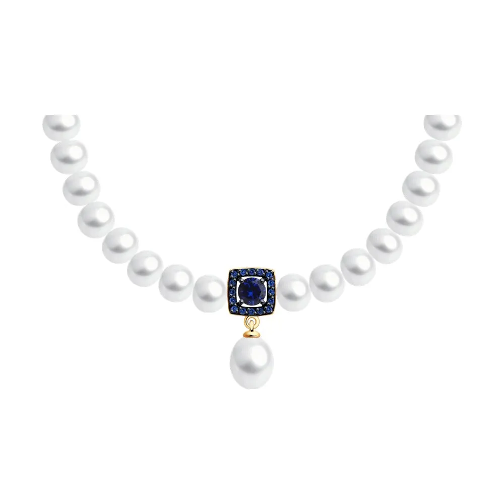 Colier din aur roșu cu Cubic Zirconia Albastru Safir, Corindon și Perla Albă