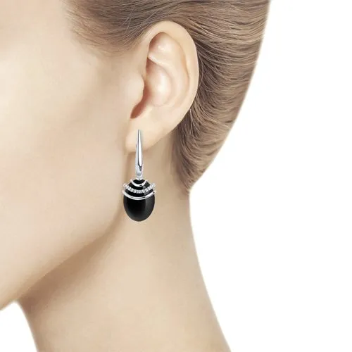 Cercei Suspendați din argint cu Cubic Zirconia Incolor, Agat negru