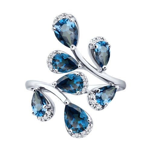 Кольцо из белого золота с камнями Бриллиант, Топаз London