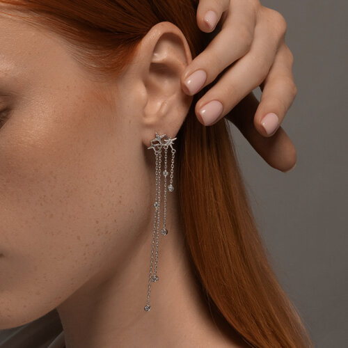 Серьга Одиночная из серебра с камнями Фианит