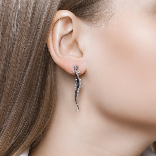 Серьги из серебра с камнями Фианит, Фианит Зелёный