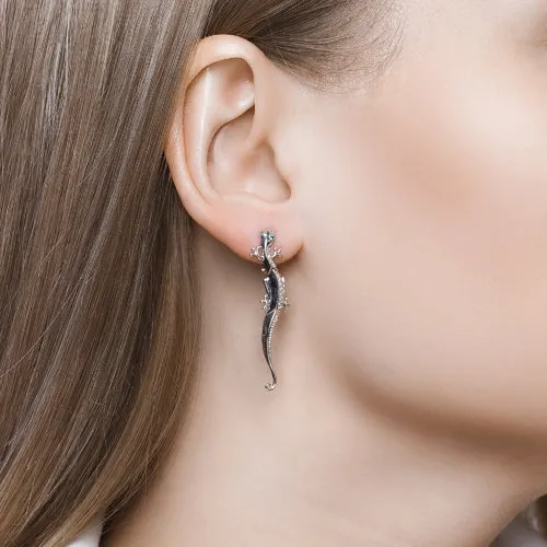Cercei din argint cu Cubic Zirconia Incolor, Cubic Zirconia Verde
