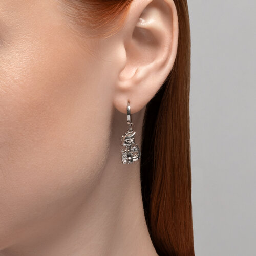 Cercei Creole din argint  cu pietre Cubic Zirconia Incolor, Emailare