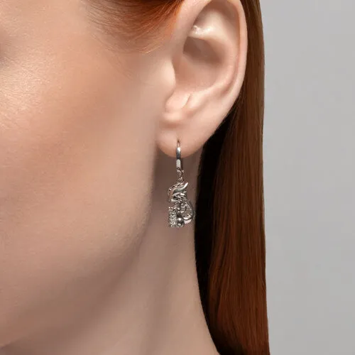 Cercei Creole din argint cu Cubic Zirconia Incolor, Emailare