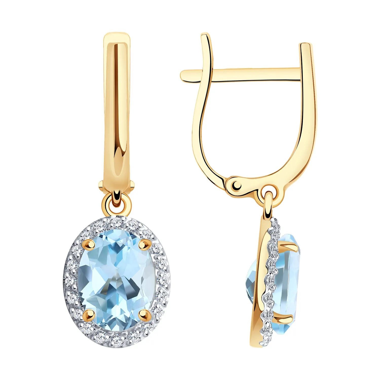Cercei Suspendați din aur roșu cu Cubic Zirconia Incolor, Topaz albastru