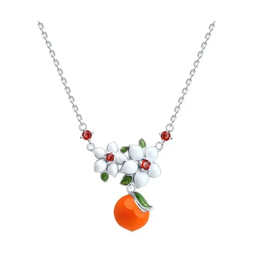 Colier din argint cu Cubic Zirconia Orange, Emailare