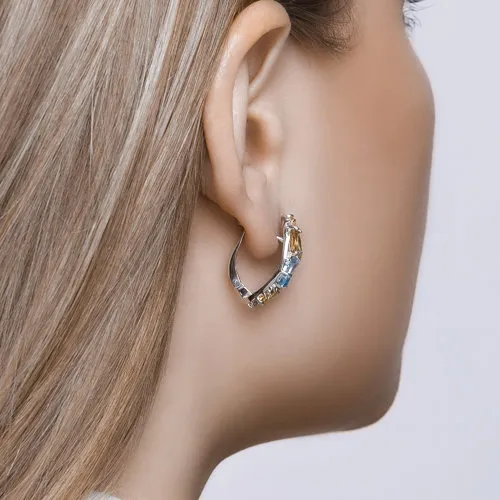 Серьги из серебра с камнями Фианит, Аметист и Гранат