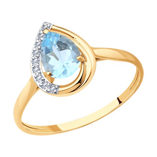 Inel din aur roșu cu pietre Cubic zirconia, Topaz albastru