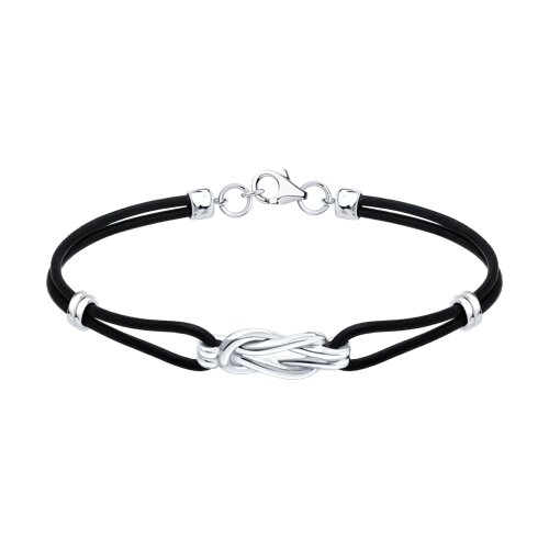 Браслет из серебра с камнями Кожа пресованная