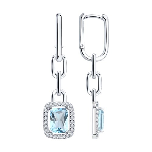 Cercei Creole din argint  cu pietre Cubic Zirconia Incolor, Topaz albastru