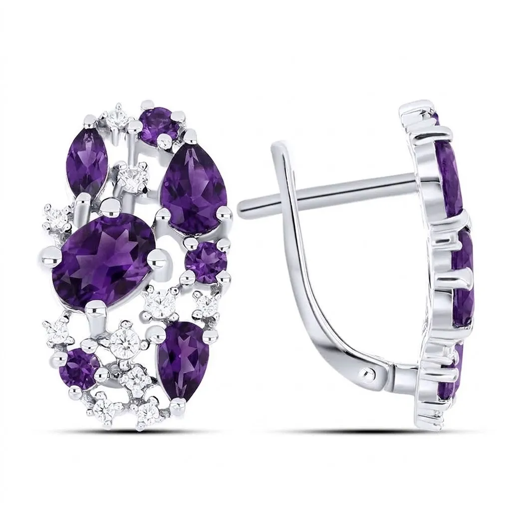 Cercei din argint cu Cubic Zirconia Incolor, Ametist