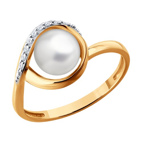 Inel din aur roșu cu Cubic Zirconia Incolor, Perla Albă