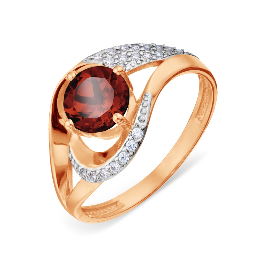 Inel din aur roșu cu pietre Cubic Zirconia Incolor, Granat